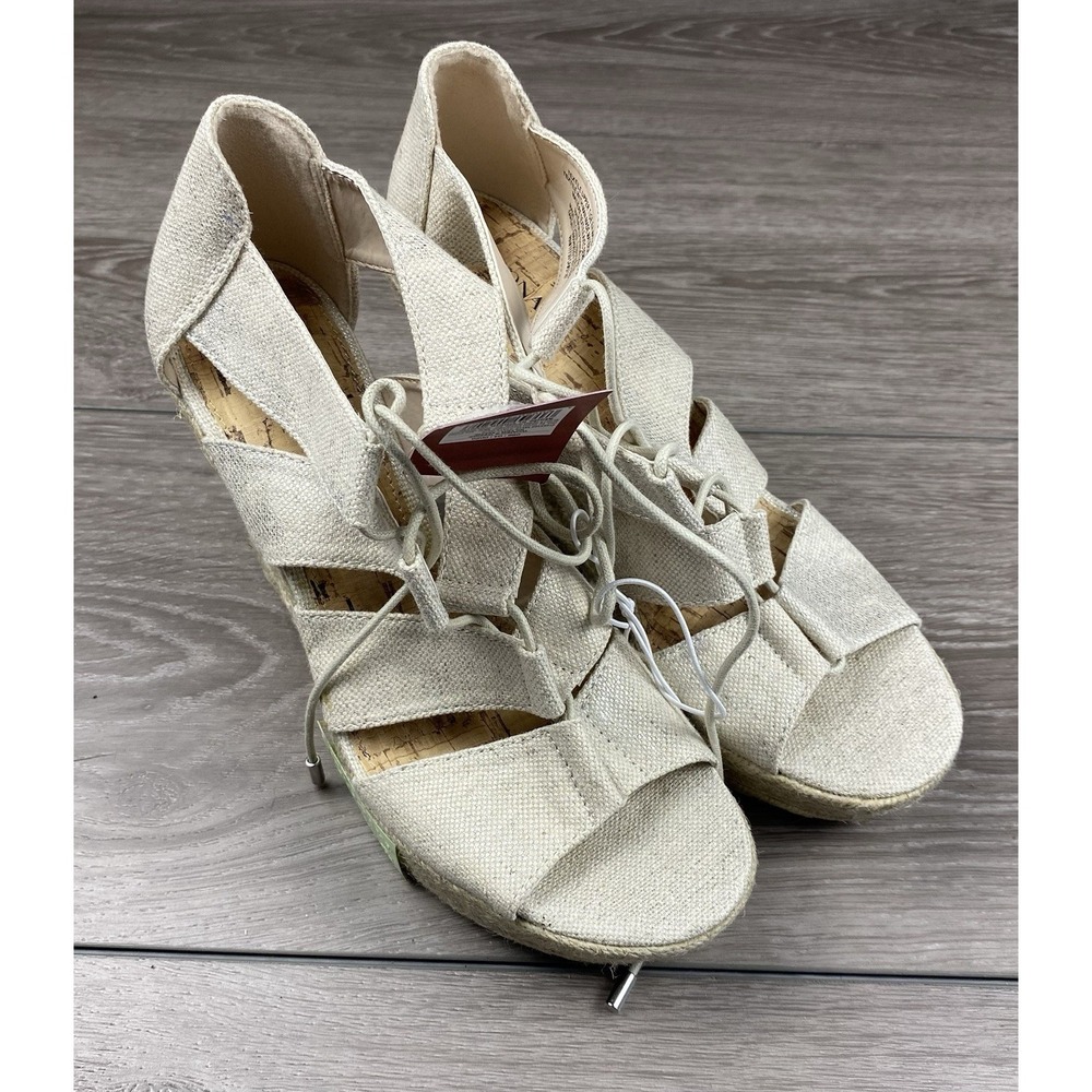 Merona Women's Lace Up Espadrille Wedge Sandals Cream Size 9 New